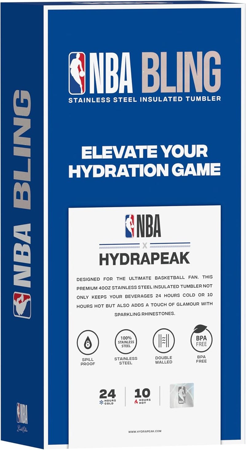 Hydrapeak x NBA Officially Licensed Milwaukee Bucks Voyager 40 oz Stainless Steel Bling Tumbler with Handle, Insulated Rhinestone Water Bottle With Straw & Lid, Includes Gift Box - Image 2
